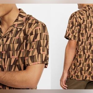 Express Geometric Patterned Men's Shirt - Brown and Orange